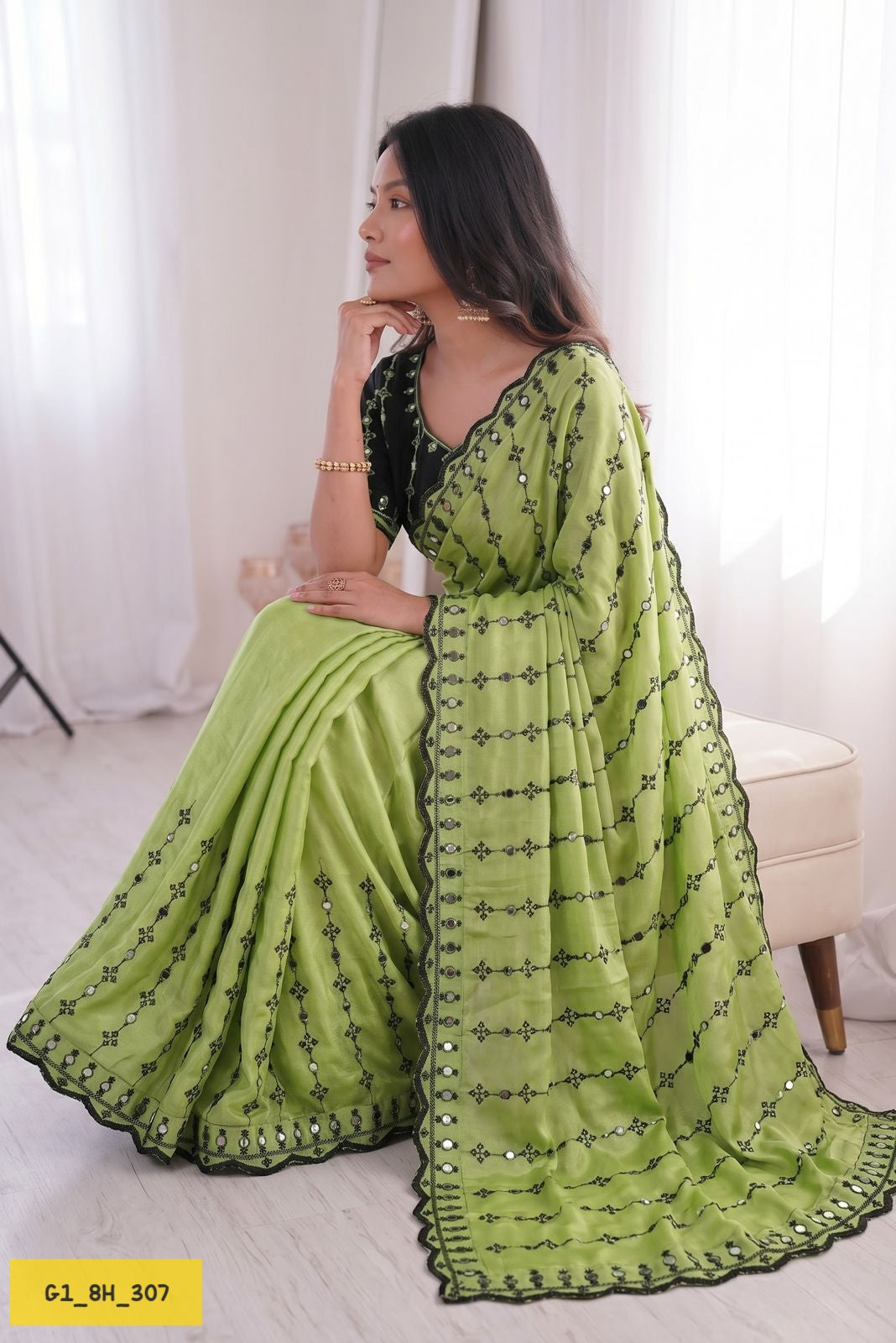 Soft Rangoli Heavy Sequence & Mirror Work Saree