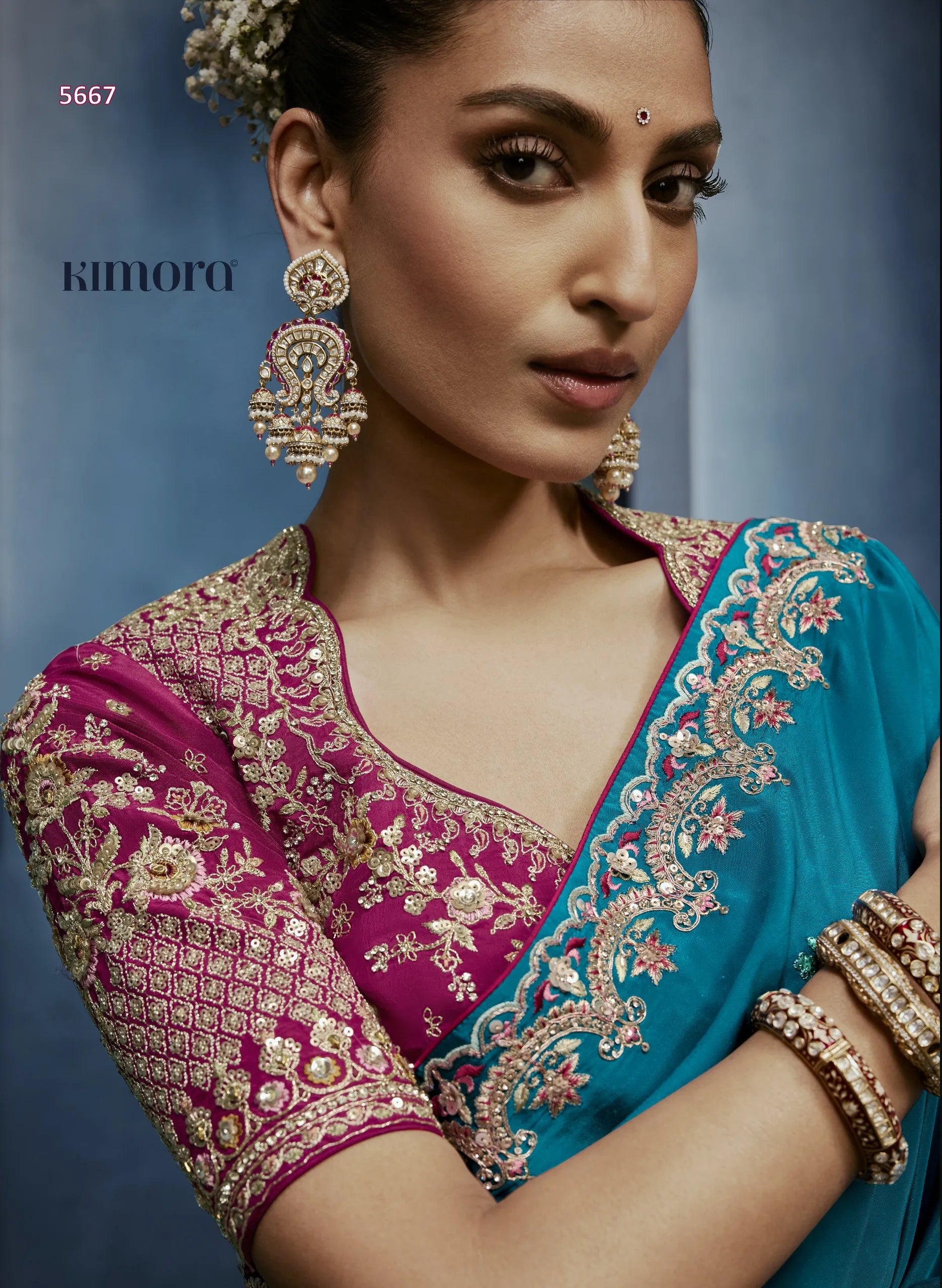 Teal Horizon Fancy Tissue Saree with Zardozi, Stone & Sequin Embroidery — Ready Blouse
