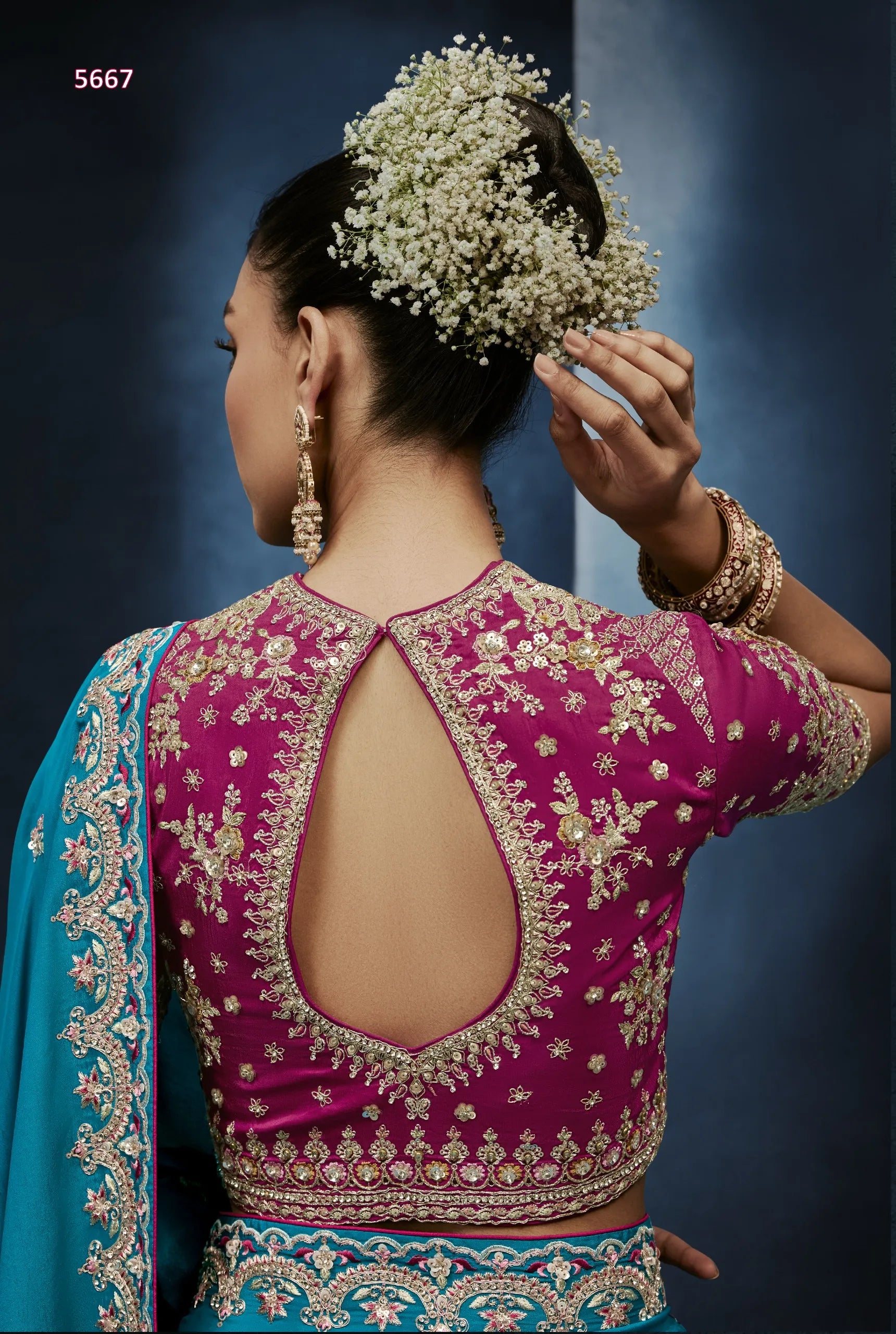 Teal Horizon Fancy Tissue Saree with Zardozi, Stone & Sequin Embroidery — Ready Blouse