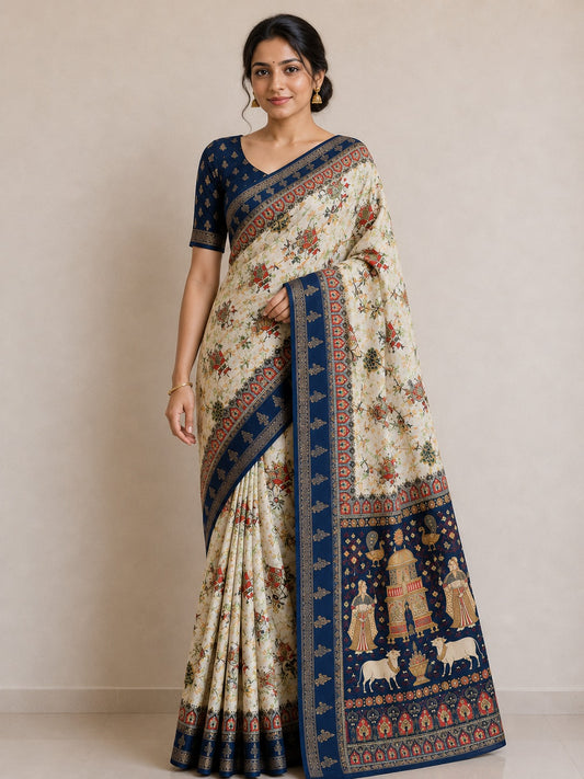Temple-Tree Heritage Kalamkari Silk Saree