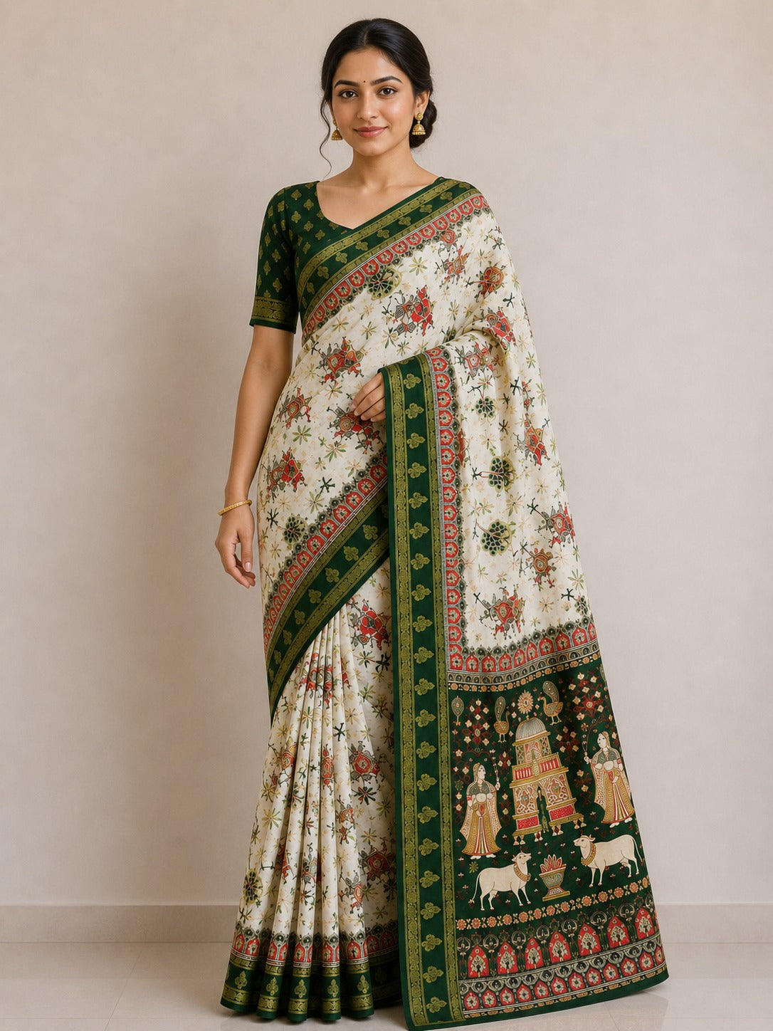 Temple-Tree Heritage Kalamkari Silk Saree