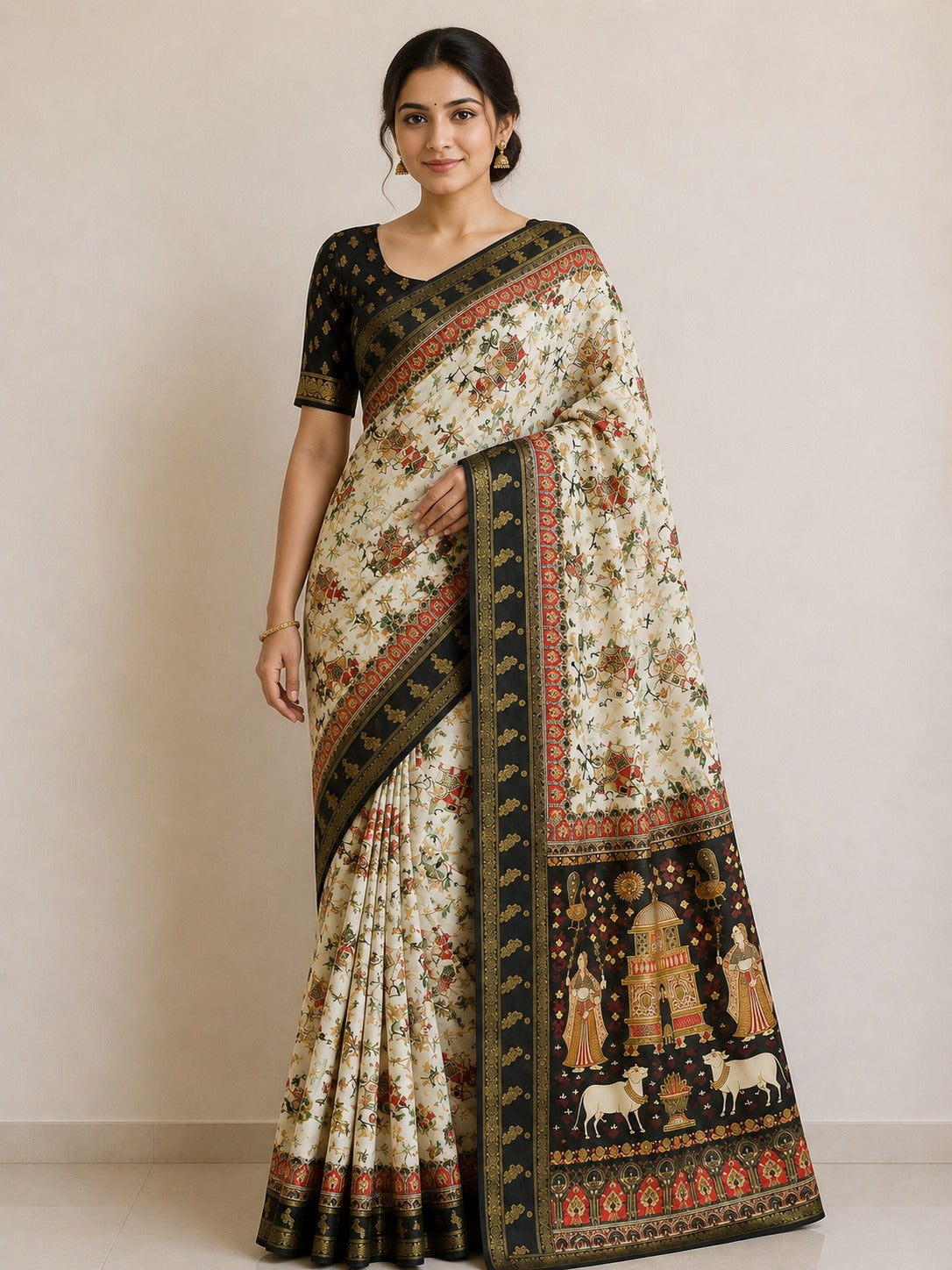 Temple-Tree Heritage Kalamkari Silk Saree