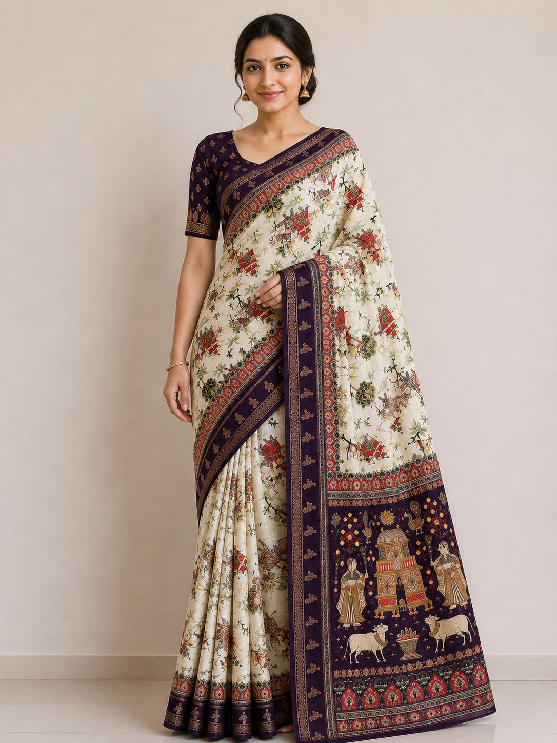Temple-Tree Heritage Kalamkari Silk Saree