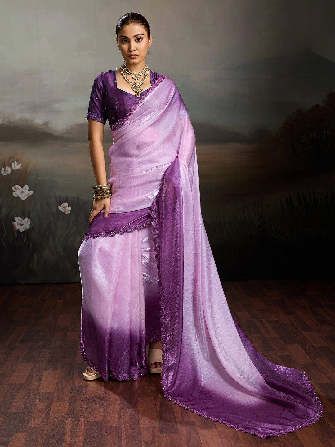 Two-Tone Glass Tissue Steel Blue Silver Shimmer saree