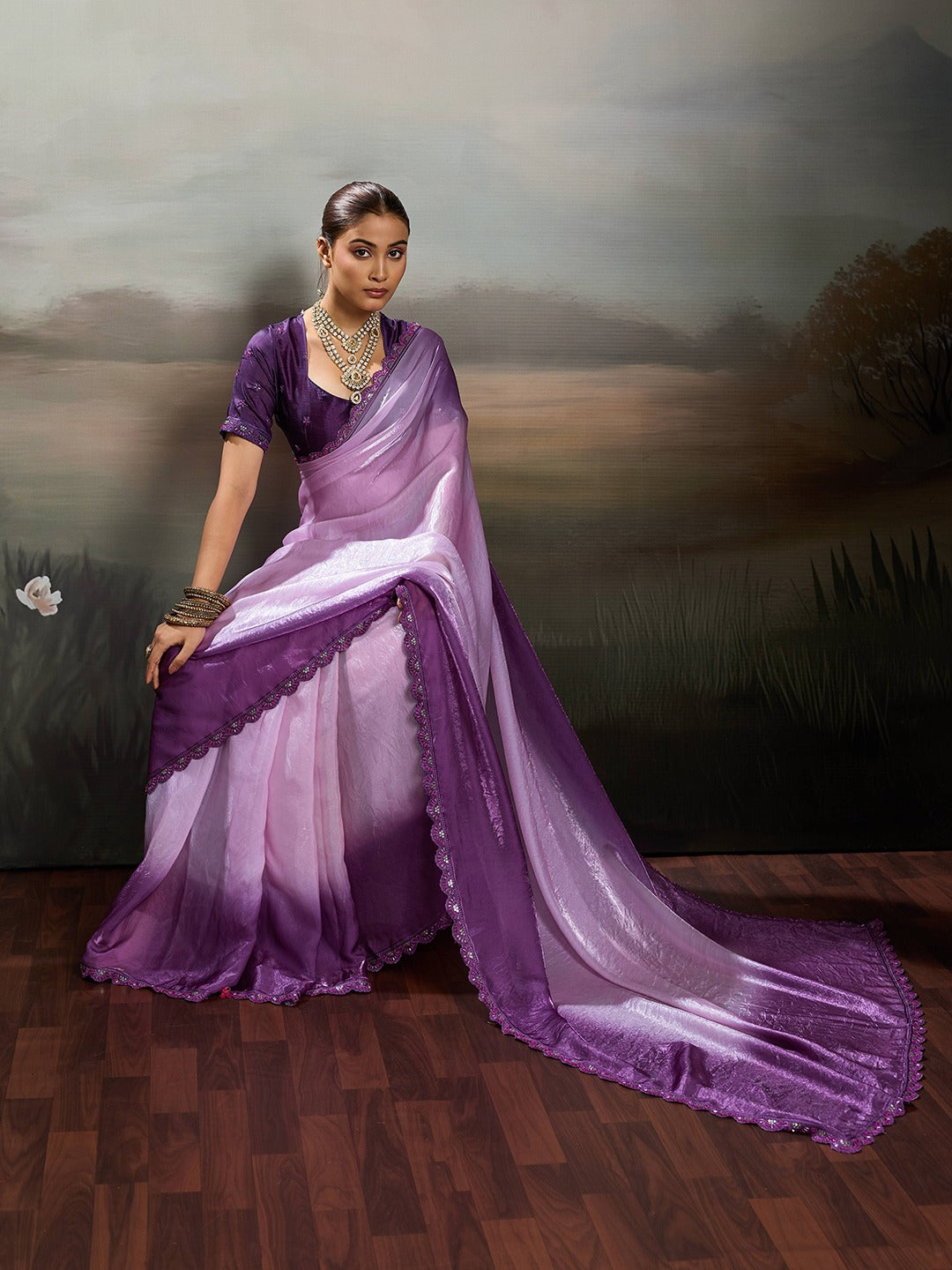Two-Tone Glass Tissue Steel Blue Silver Shimmer saree
