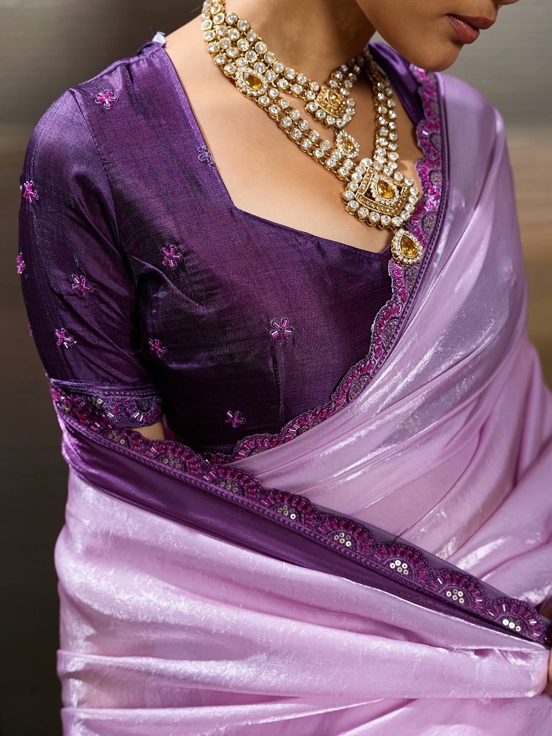 Two-Tone Glass Tissue Steel Blue Silver Shimmer saree