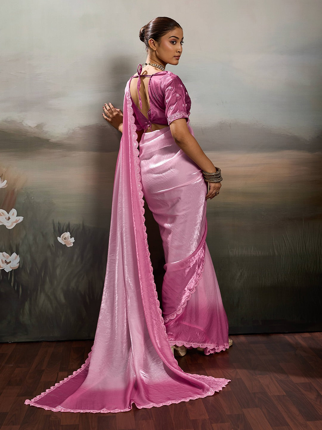Two-Tone Glass Tissue Steel Blue Silver Shimmer saree