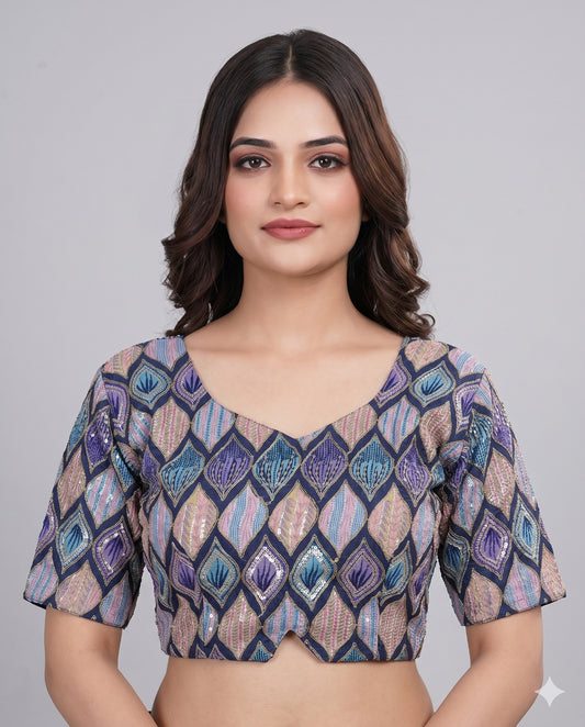 Blue Sweetheart Neck Designer Embroidered Blouse