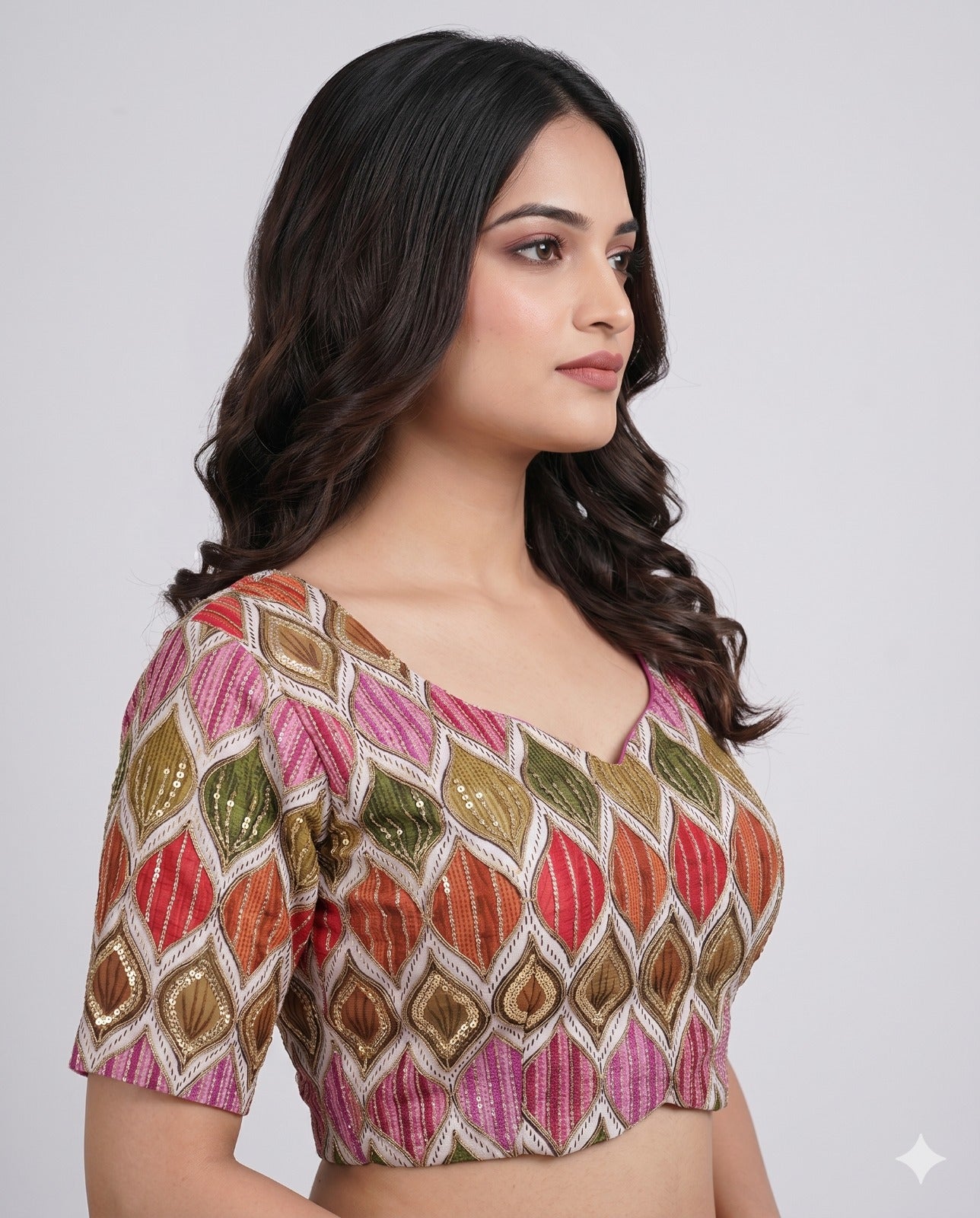 Pink Sweetheart Neck Designer Embroidered Blouse