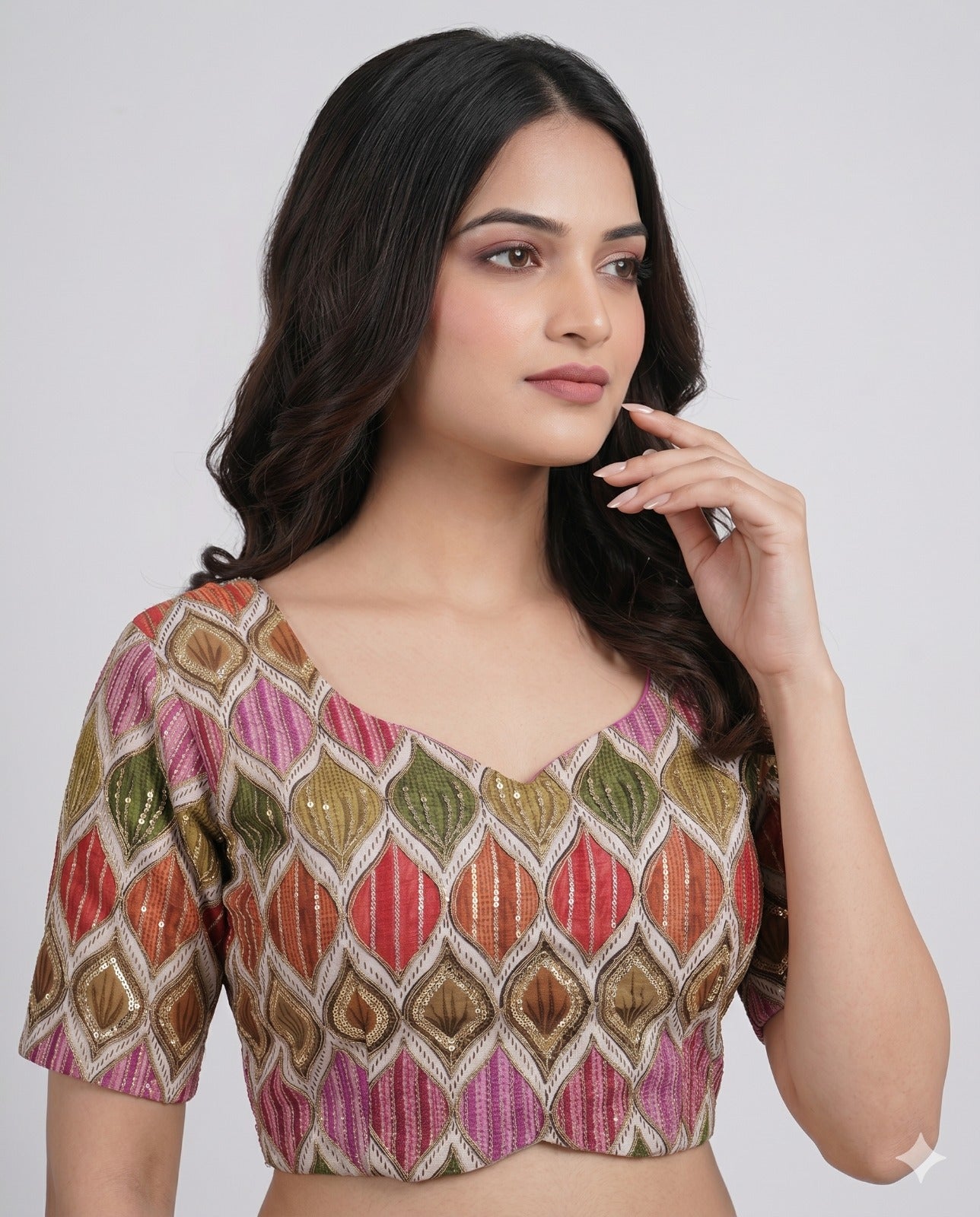 Pink Sweetheart Neck Designer Embroidered Blouse