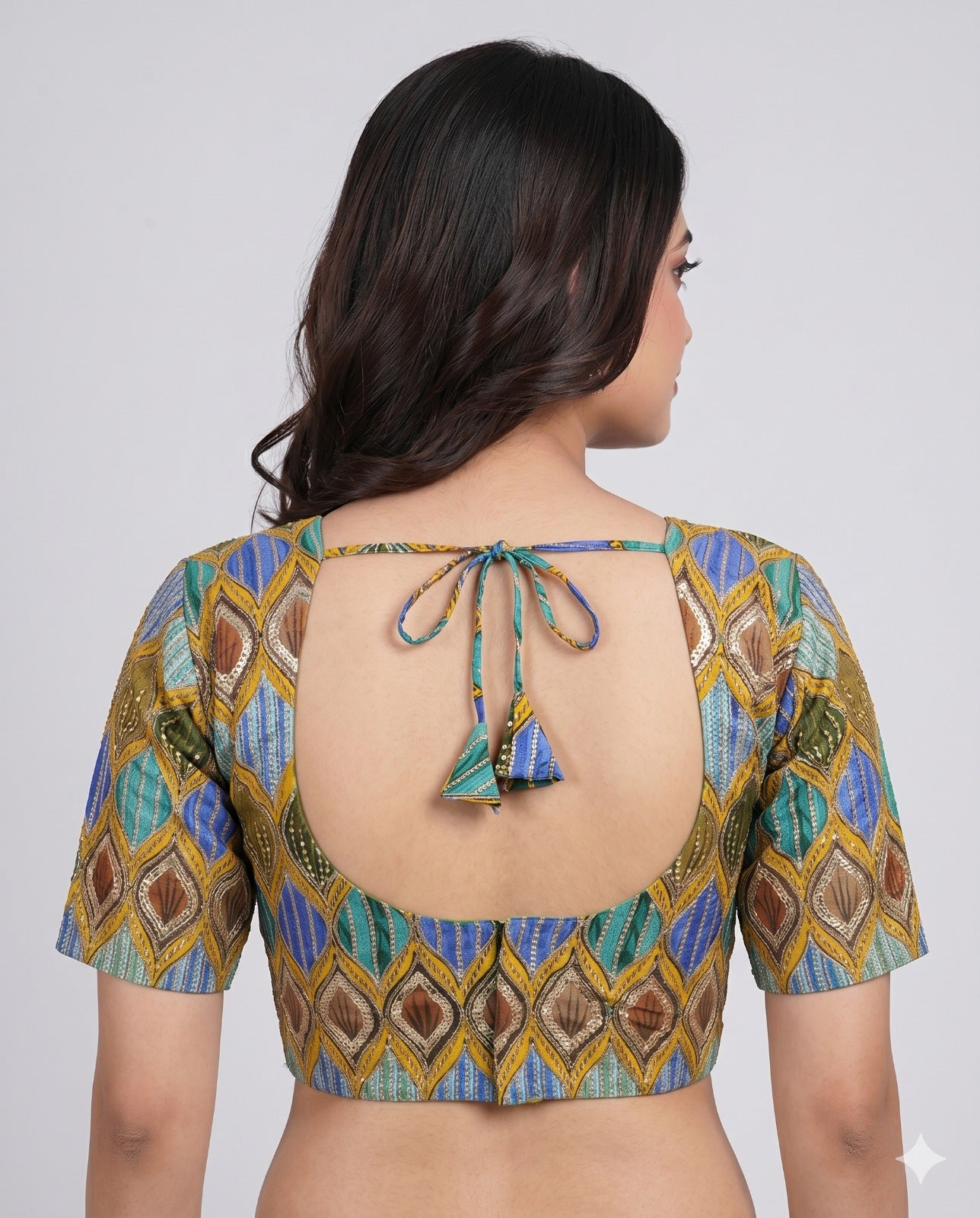 Olive Green Sweetheart Neck Designer Embroidered Blouse