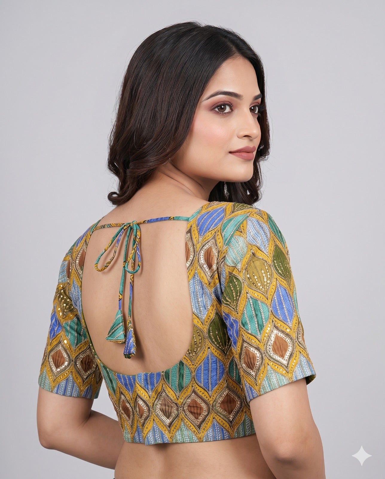 Olive Green Sweetheart Neck Designer Embroidered Blouse