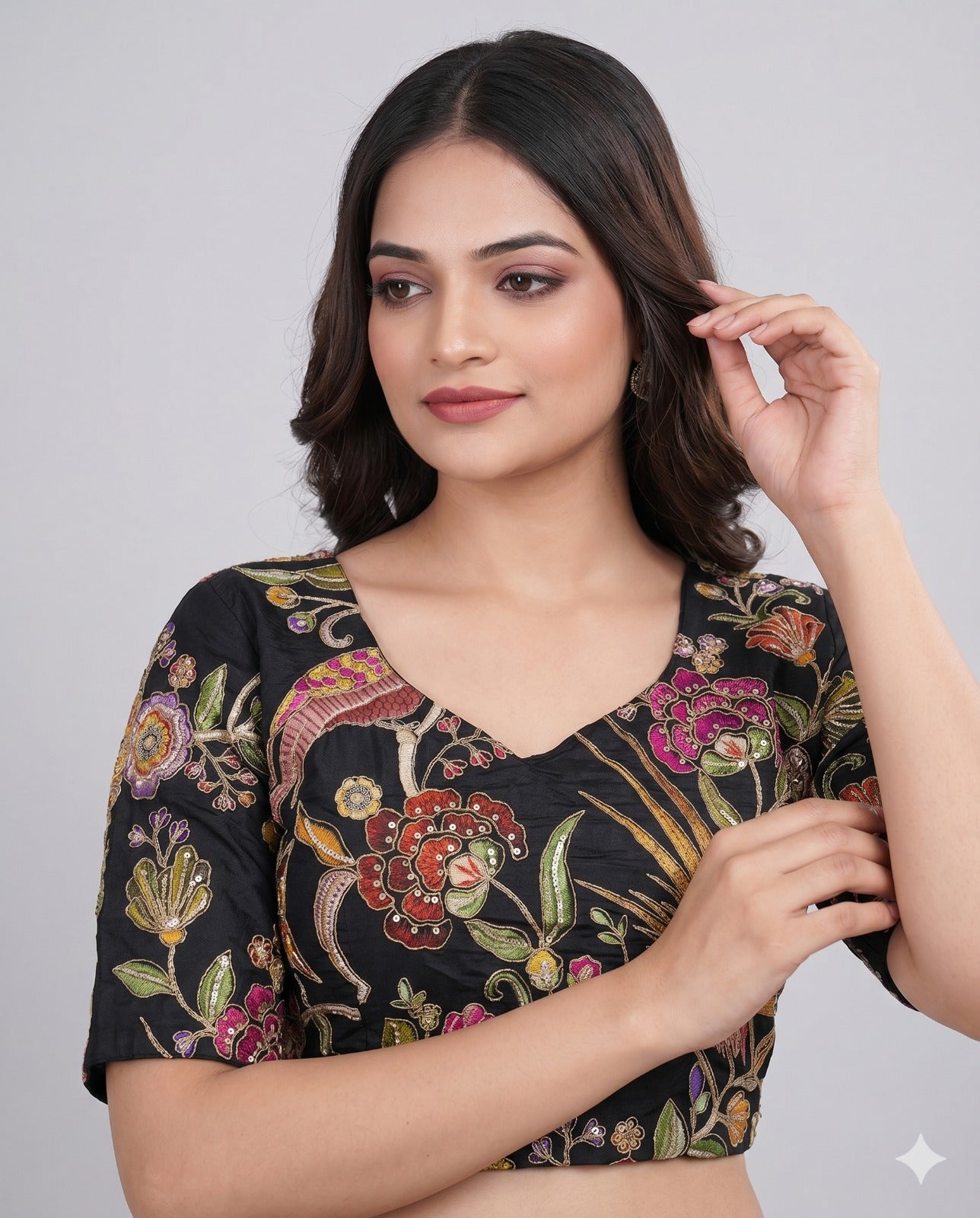 Black Sweetheart Neck Designer Embroidered Blouse