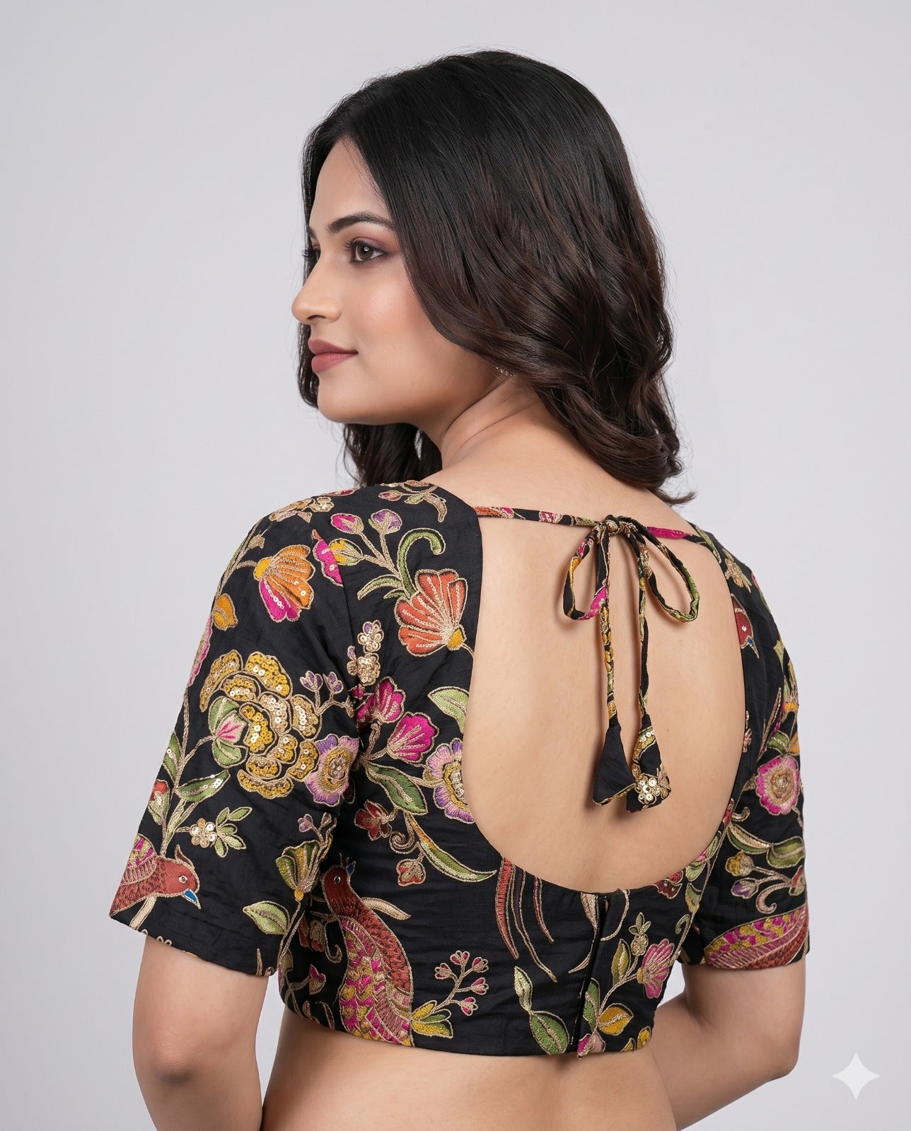Black Sweetheart Neck Designer Embroidered Blouse
