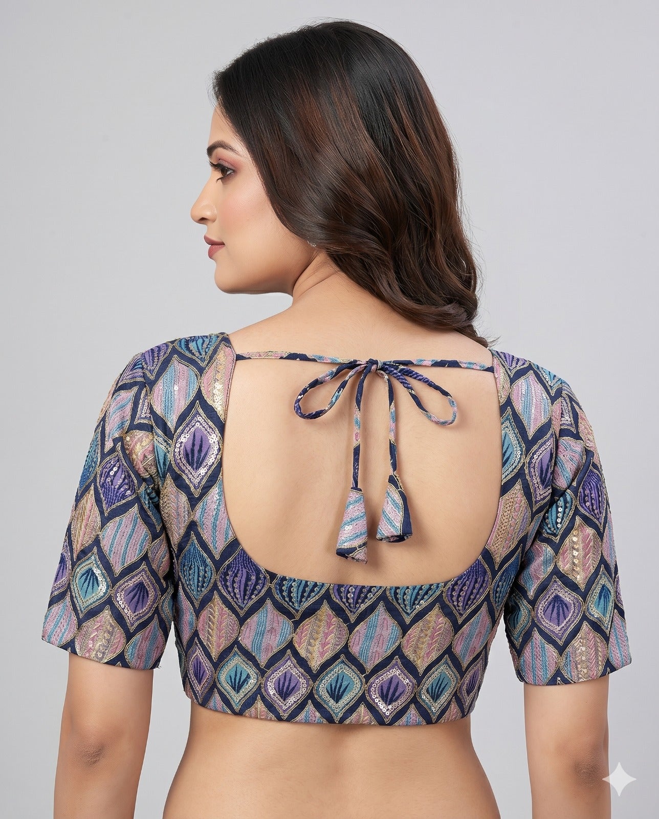 Blue Sweetheart Neck Designer Embroidered Blouse