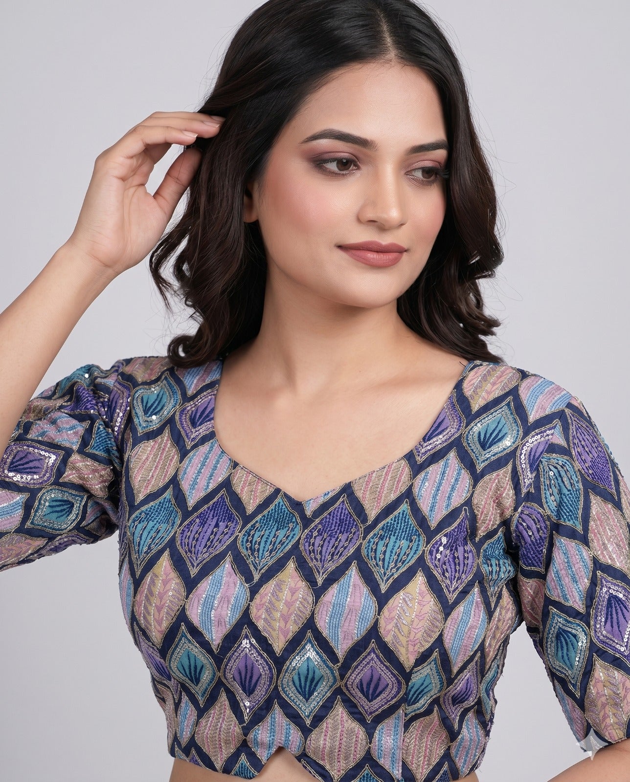 Blue Sweetheart Neck Designer Embroidered Blouse