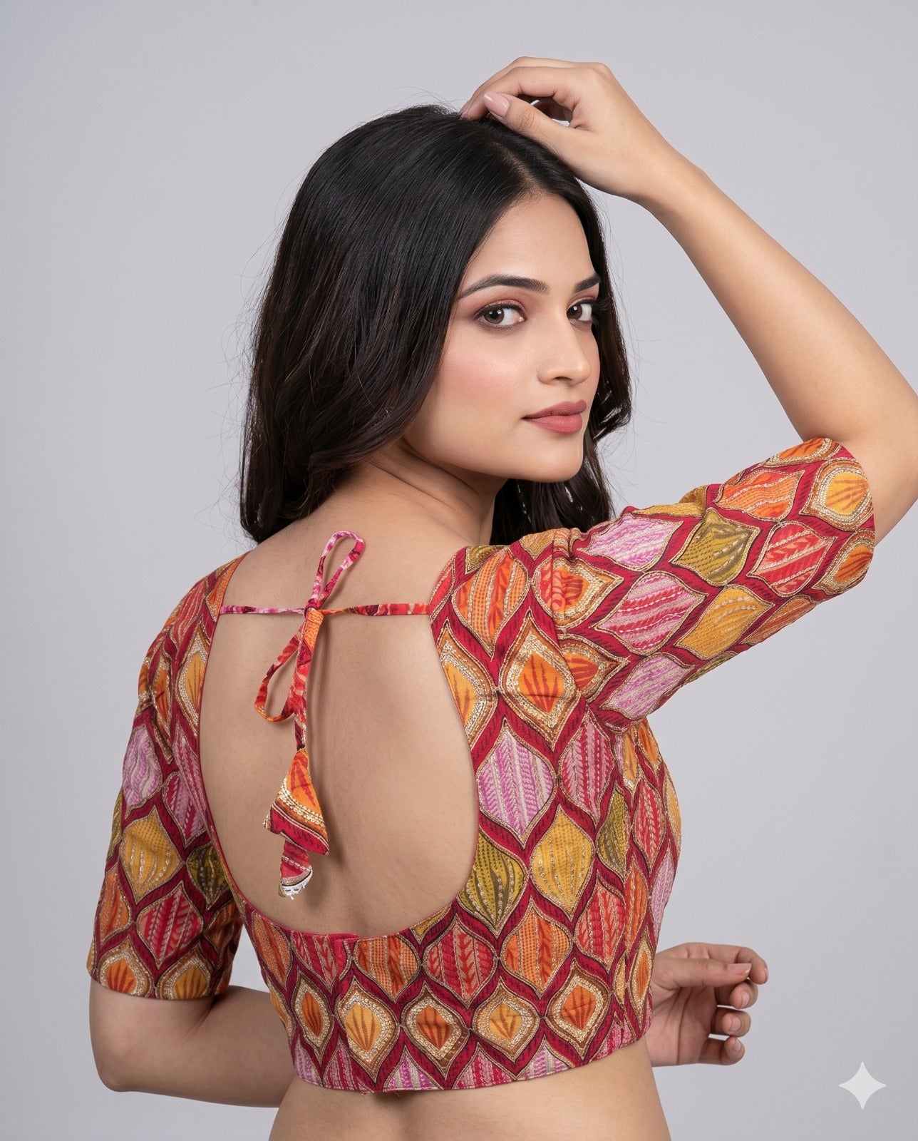 Orange Sweetheart Neck Designer Embroidered Blouse