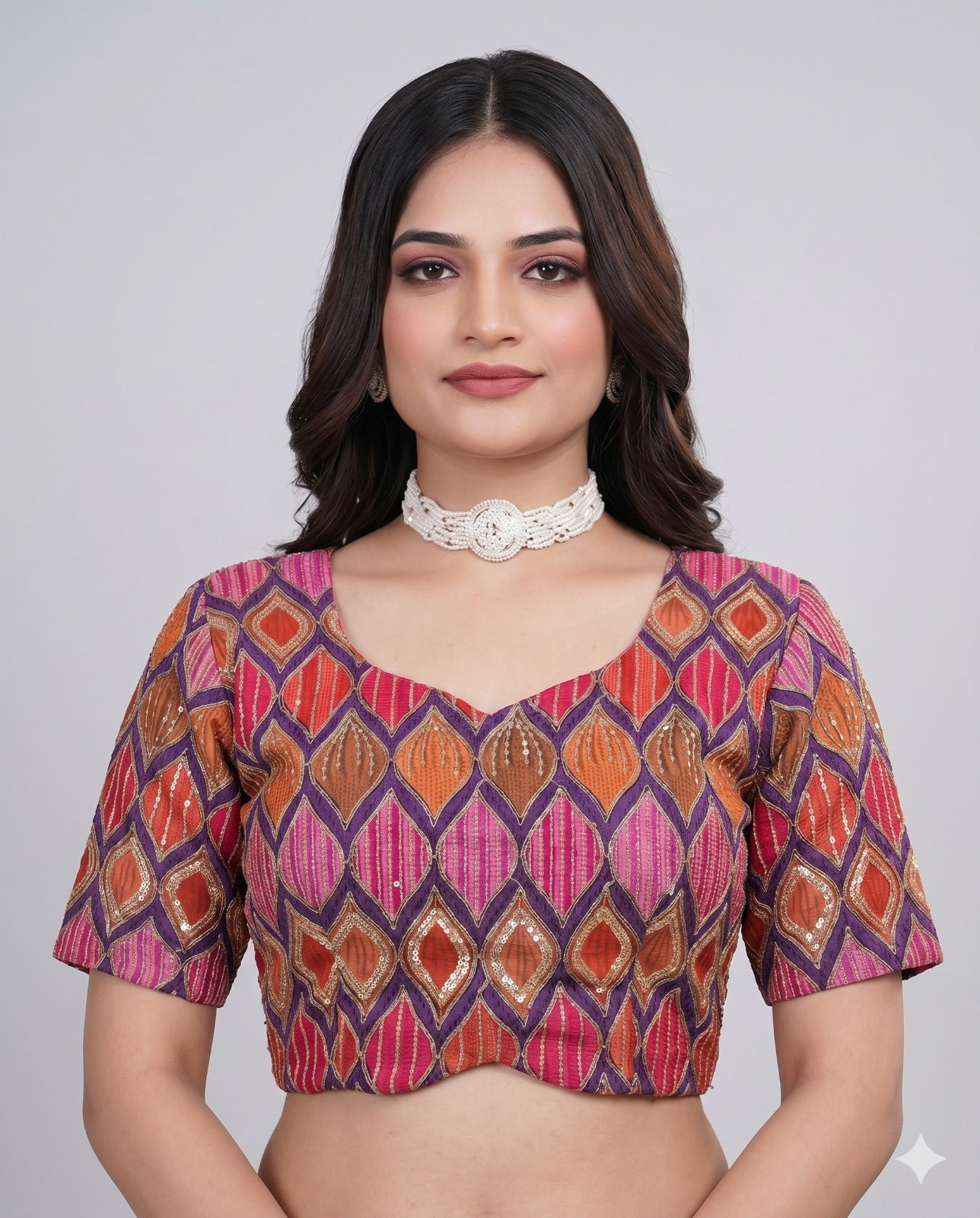 Queen Pink Sweetheart Neck Designer Embroidered Blouse
